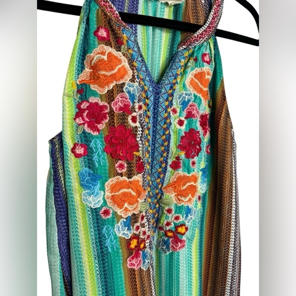 Savanna Jane Floral Embroidered Stripped Multicolor Tank Top Size Small - Picture 2 of 8